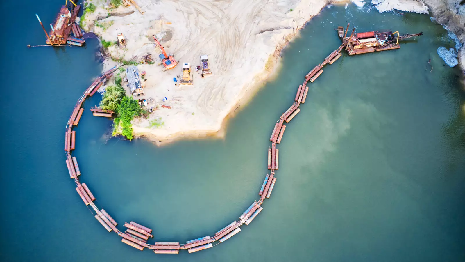 Sand mine on water aerial view